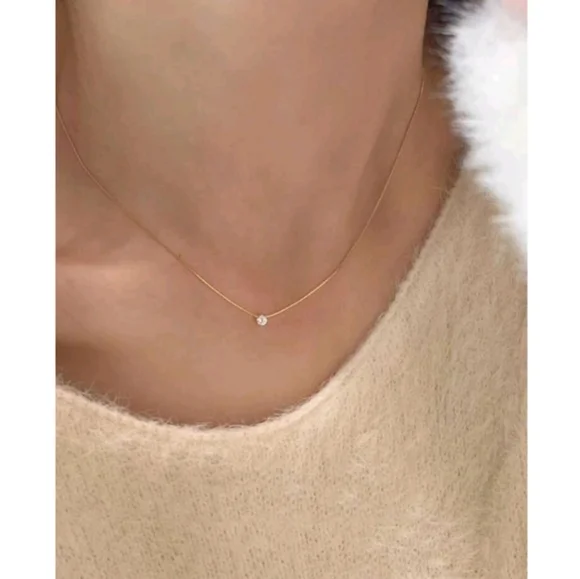 NEW! Anthropologie Delicate Diamond Solitaire Dainty Chain Gold Necklace - Picture 3 of 5